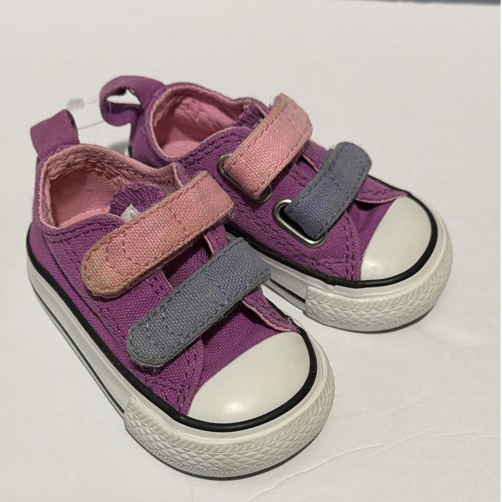 Converse Chuck Taylor All Star Infant Size 2 Purple Pink Grey Double Strap Shoes